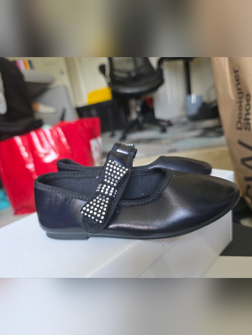 Jessica Simpson Black Girls Mary Jane Dress Shoes with Rhinestone Bow